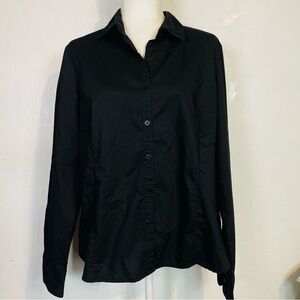 George Women's Size XL 16 18 Solid Black Button Down Collared Shirt Long Sleeve